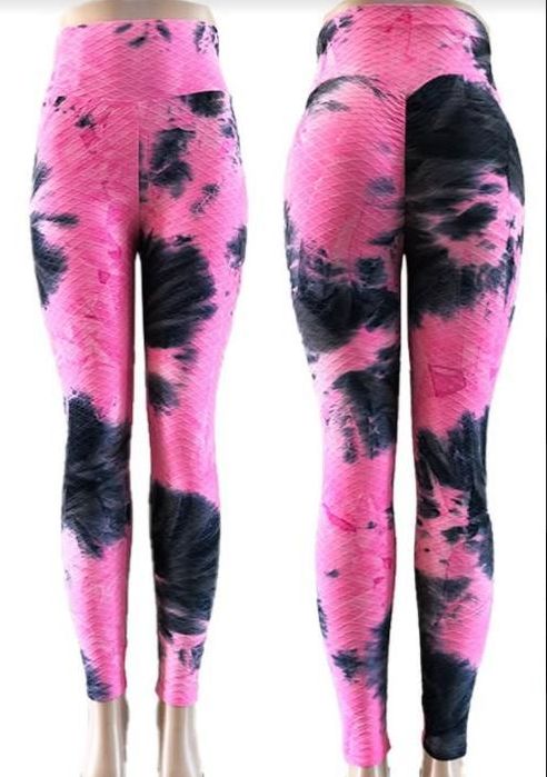 24 Wholesale Tie Dye Neon Pink Tik Tok Big Butts Leggings - at 