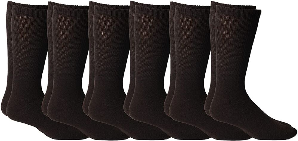 6 Pairs Yacht & Smith Men's King Size Loose Fit NoN-Binding Cotton Diabetic Crew Socks (brown King Size 13-16) - Big And Tall Mens Diabetic Socks