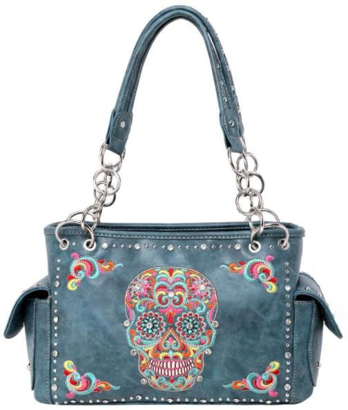 Concealed Carry Sugar Skull Embroidered Tote Purse and Wallet Set – Cowgirl  Wear