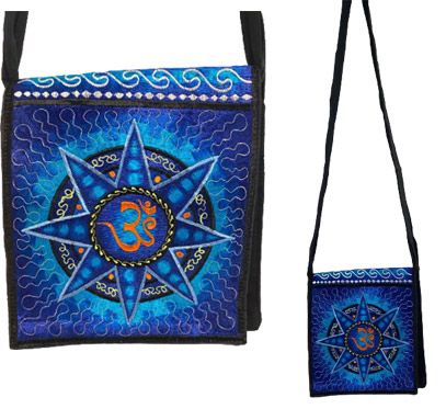 10 Wholesale Silk Embroidered Peace Sign Blue Small Handmade Sling Bag