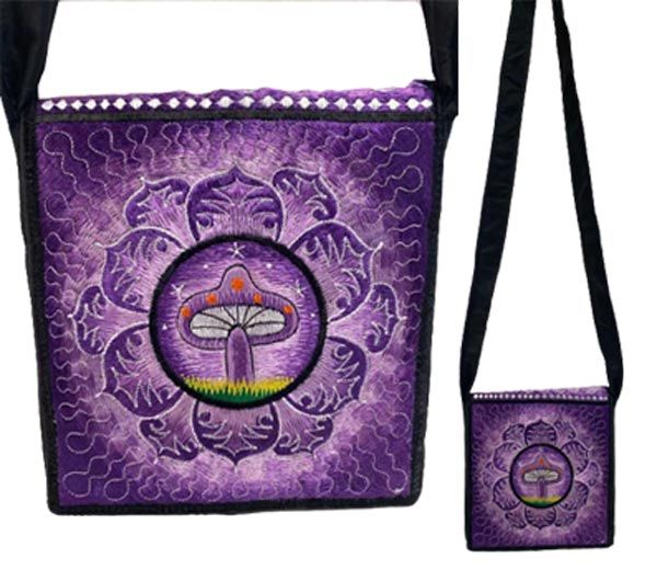 10 Wholesale Silk Embroidered Purple Mushroom Small Sling Bag