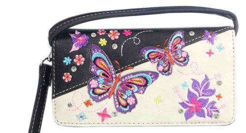 5 Pieces Western Wallet Purse Small Butterflies Flowers In Black - Wallets & Handbags