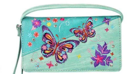 5 Pieces Western Wallet Purse Small Butterflies Flowers In Turquoise - Wallets & Handbags