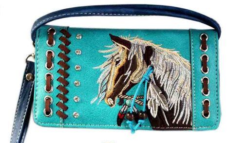 5 Wholesale Rhinestone Wallet Purse With Horse Embroidery In Turquoise
