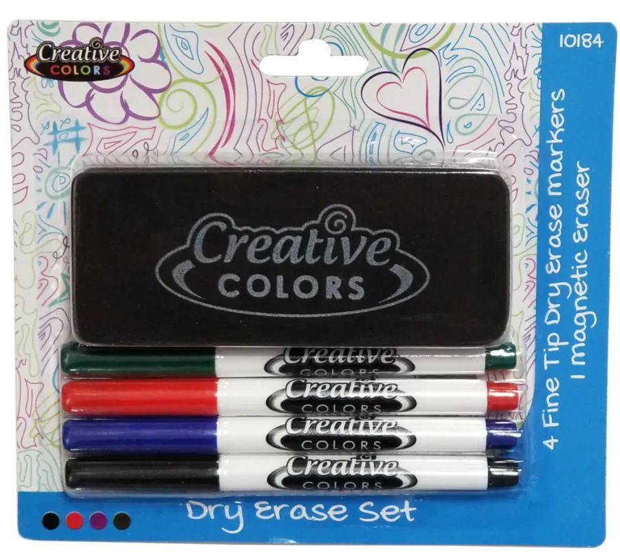 24 Pieces of Dry Erase Set 4 Assorted Fine Tip Markers With Magnetic  Eraser