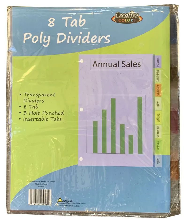 96 Wholesale Poly Divider 8 Tab