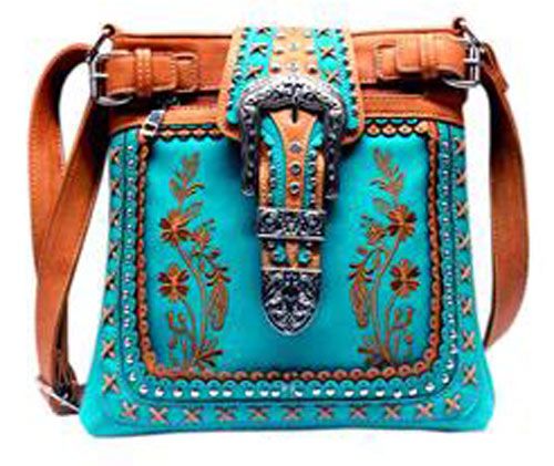 5 Wholesale Western Sling Purse Embroidery With Buckle Turquoise