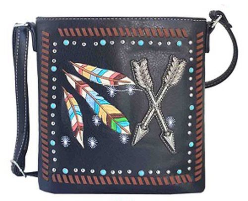 5 Wholesale Rhinestone Sling Purse With Feather And Arrows Black