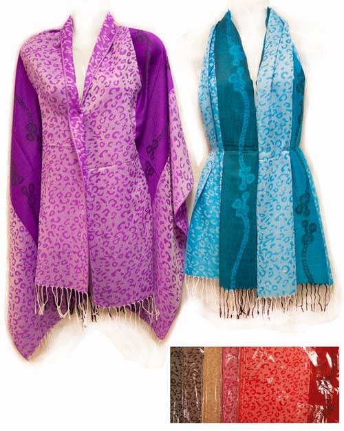 24 Wholesale Large Pashmina With Leopard Pattern Assorted
