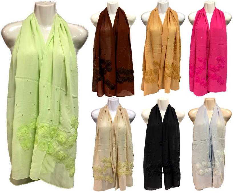 36 Pieces of Silk Scarves Scarf With Lace Flower And Glitter
