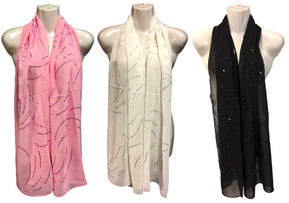 36 Pieces of Silk Scarves With Flower Design And Sequins