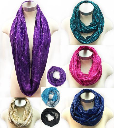 36 Pieces of Light Infinity Circle Scarves Shiny Assorted Colors