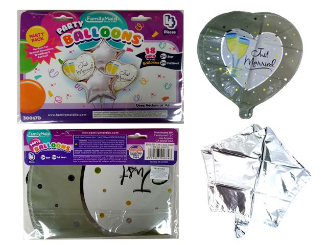 144 Wholesale 4pc Foil Balloons Just Married