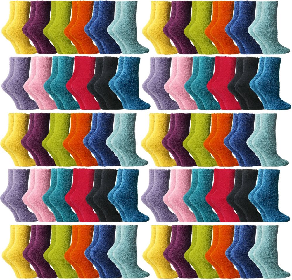 60 Pairs of Yacht & Smith Women's Assorted Bright Solid Color Gripper Fuzzy Socks, Size 9-11
