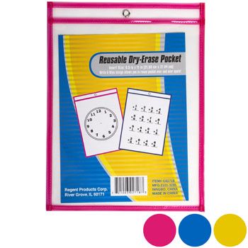 36 Pieces of Dry Erase Pocket Reusable 3asst Colors 13.66 X 10.28in/paper Insert Blue/yellow/pink