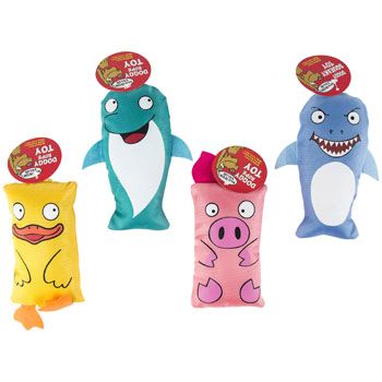 84 Wholesale Dog Toy Canvas Animal Assortment W/squeaker 4 Styles In Pdq #p30949