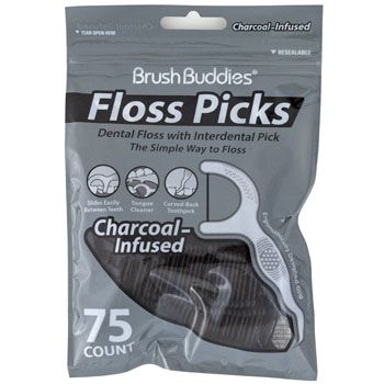 24 Pieces of Dental Floss Picks 75ct Charcoal Brush Buddies