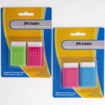 48 Pieces of Eraser 2pk W/protective Case 1.25x2in Ea 2asst Color Combos Stationery Blc