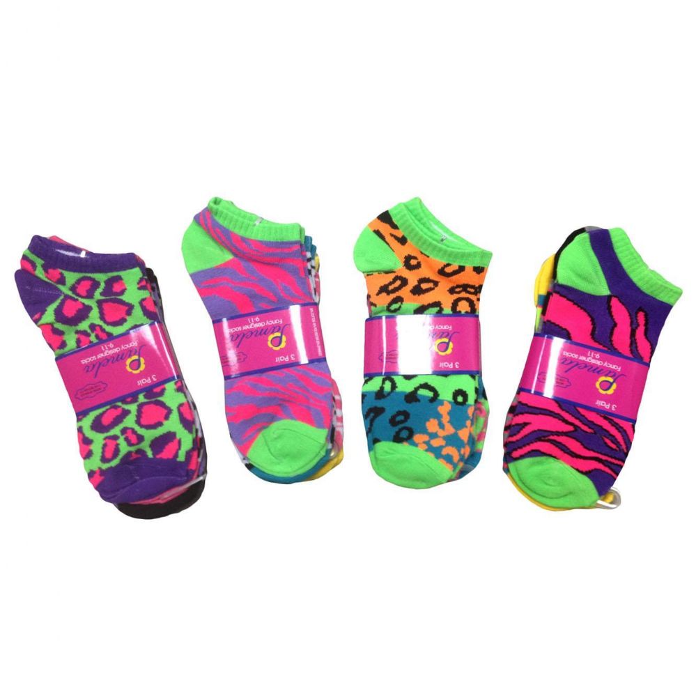 96 Pairs of Women's Neon Animal Print Ankle Socks