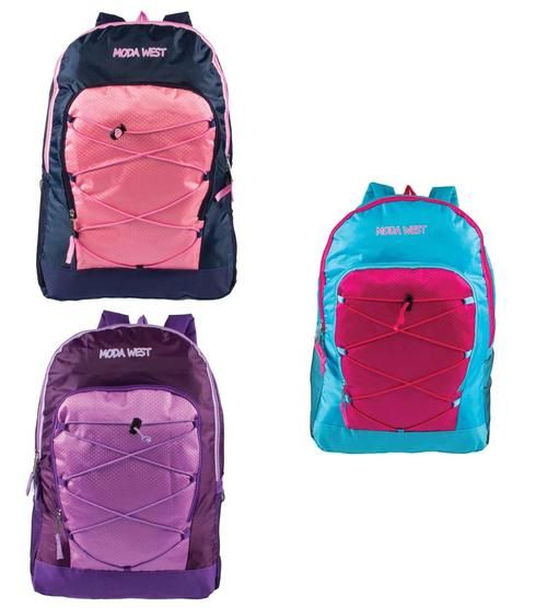 24 Pieces 19" Bungee Backpacks With Side Mesh Water Bottle Pockets In 3