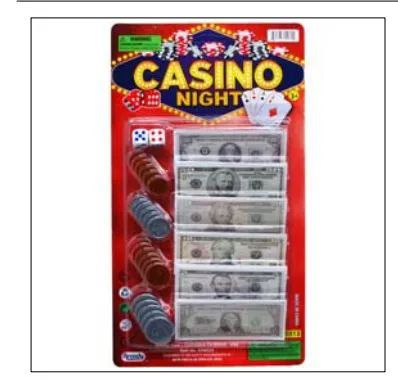72 Pieces of 24 Assorted Bills And Coins Casino Night Money Set On Card