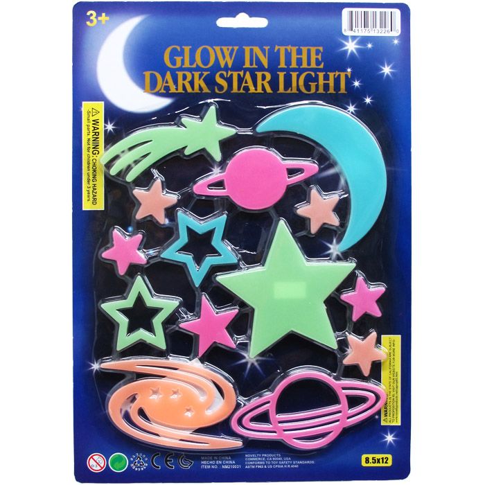 72 Wholesale Glow Planets, Stars, Comets On Card, 2 Assorted