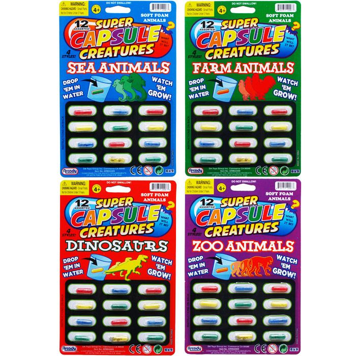 144 Wholesale 12 Piece Amazing Capsule Creatures On Card, 4 Assorted Styles