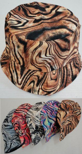 24 Wholesale Bucket Hat Tiger Print