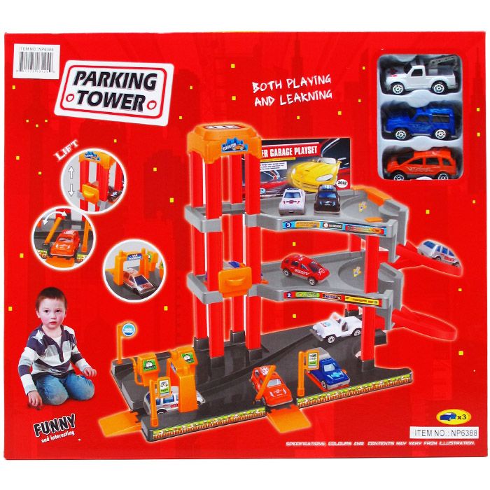 8 pieces of 36PC PARKING TOWER SET W/ 3PC 2.5" F/W CARS IN COLOR BOX