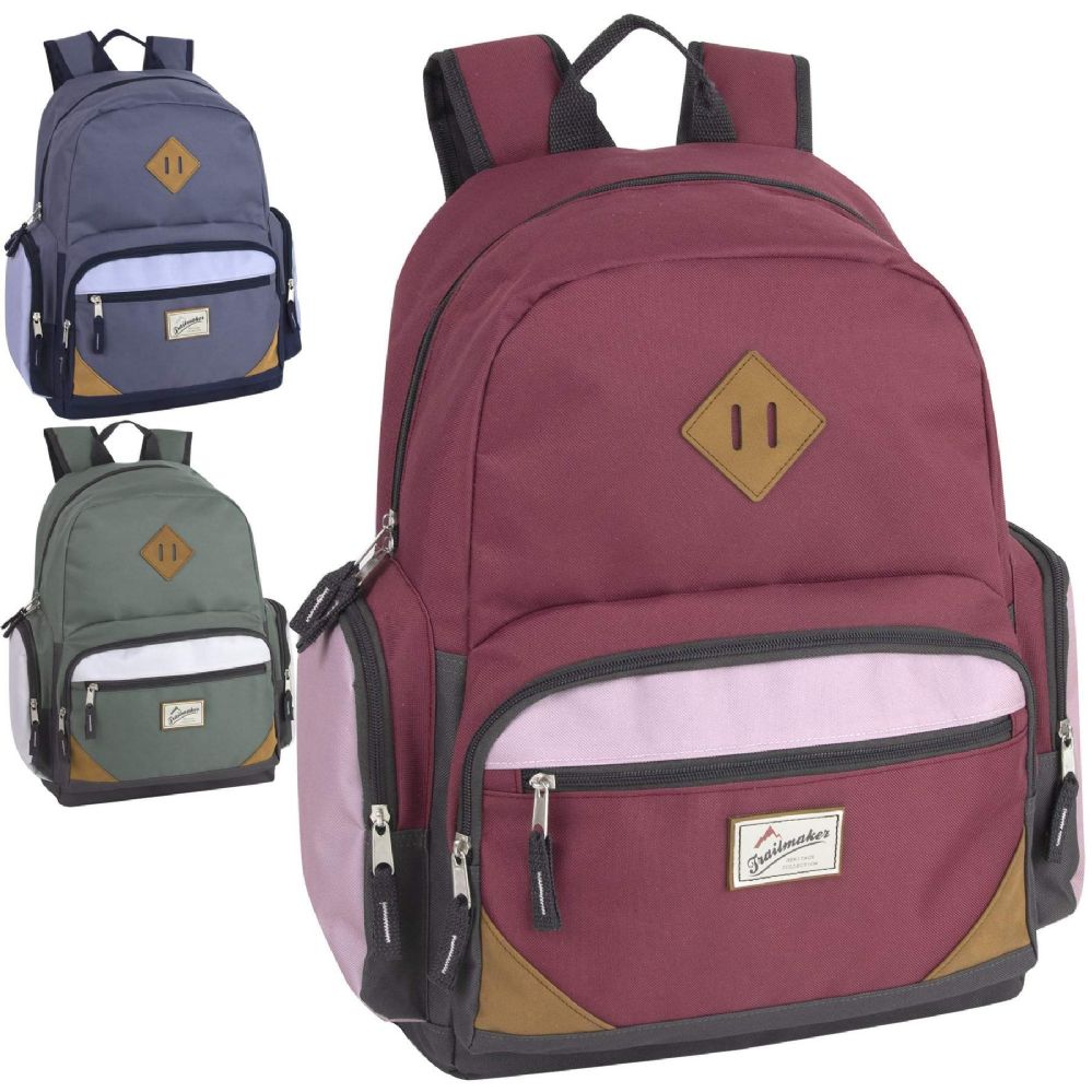 19 Inch Duo Compartment Backpack With Laptop Sleeve 3 Color Girl Assortment