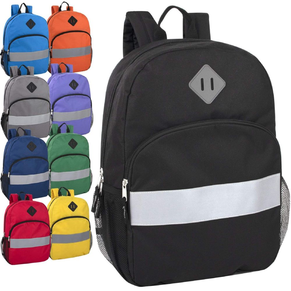 24 Wholesale Safety Reflective 17 Inch Backpack With Side Pockets