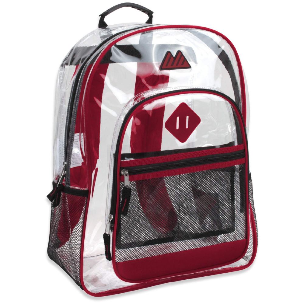 24 Wholesale 17 Inch Clear BackpacK- Red