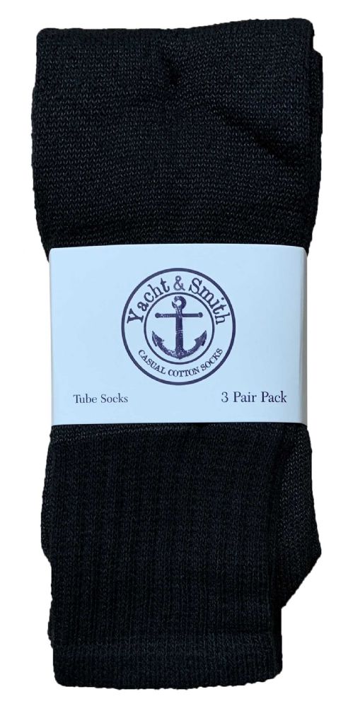 24 Wholesale Yacht & Smith Kids Solid Tube Socks Size 6-8 Black Bulk Pack