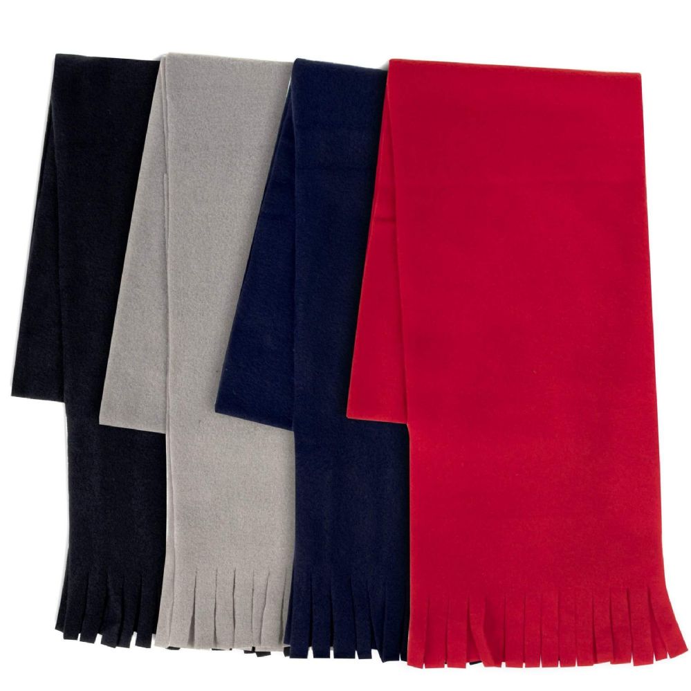 100 Pieces of Adult Fleece Scarves 60" X 8" With Fringe - Assorted Colors