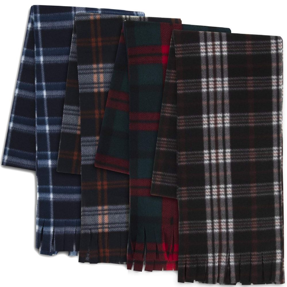 100 Pieces of Adult Fleece Scarves 60" X 8" With Fringe - Flannel Scarves