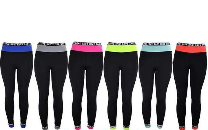 12 Wholesale Womens Love Stretch Long Leggings In Assorted Colors