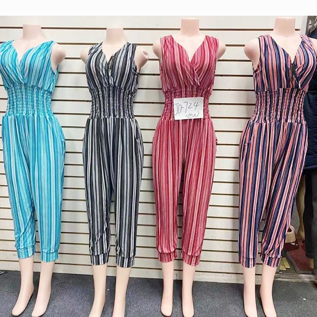 12 Pieces of Womens Striped Romper In Assorted Color And Size