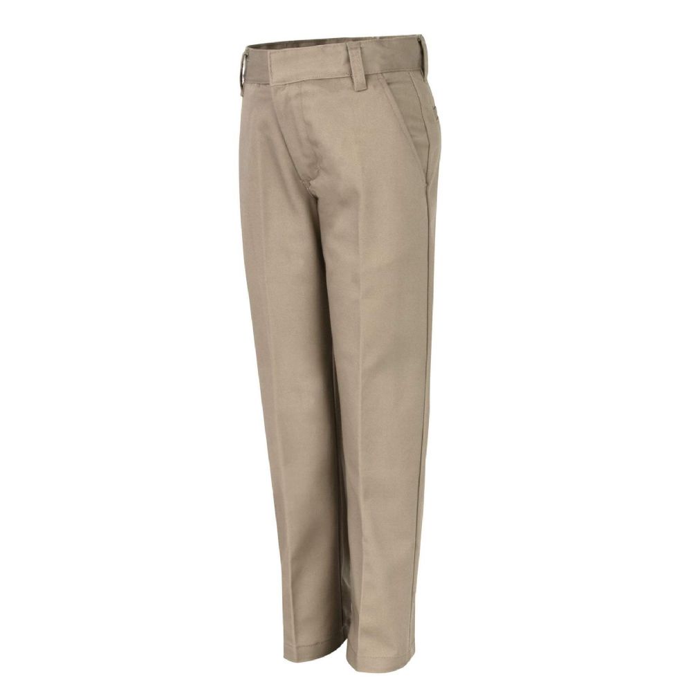 24 Wholesale Kid's Flat Front Double Knee Pants -Khaki -Size 14