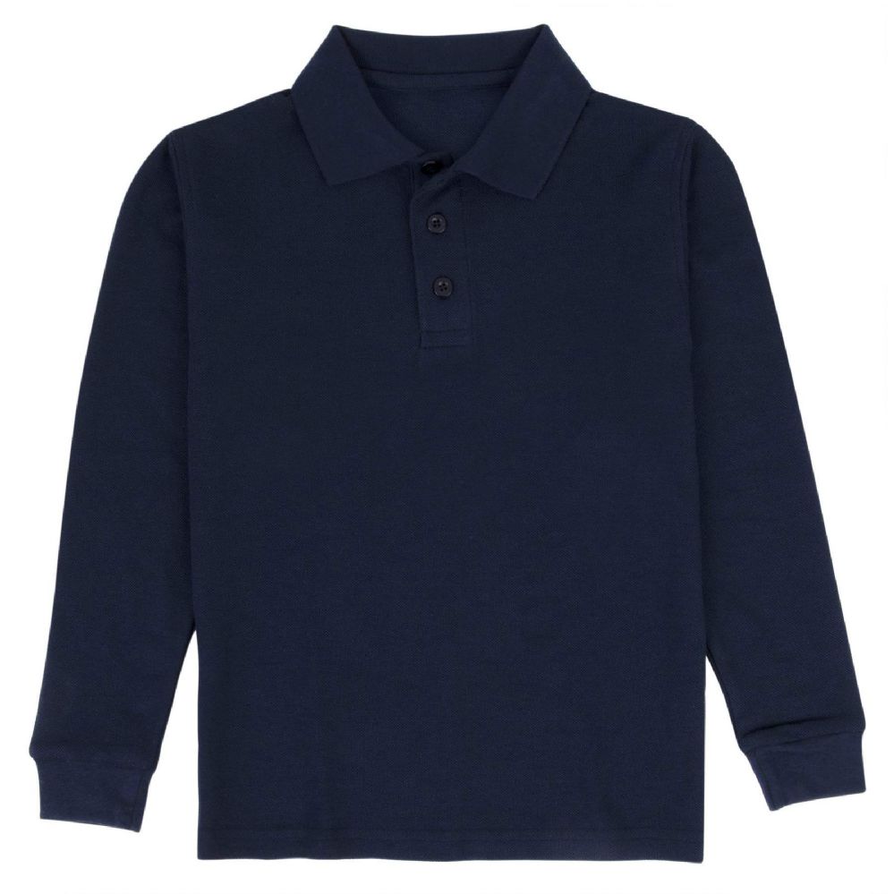 24 Pieces of Kid's Long Sleeve Polo - Navy -Size 5-6