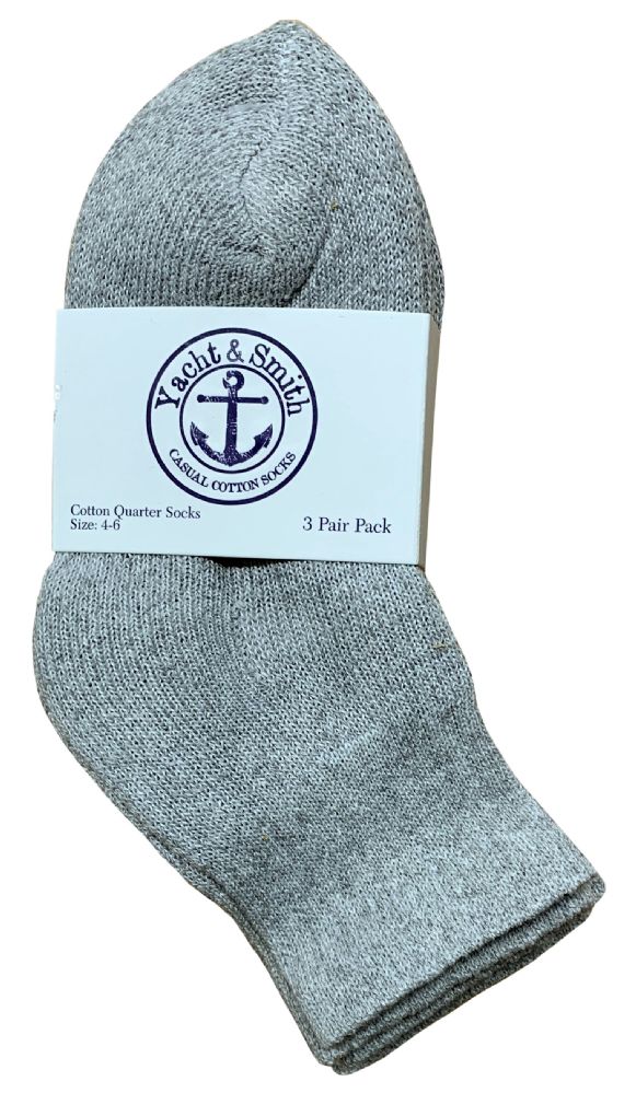 72 Wholesale Yacht & Smith Kids Cotton Quarter Ankle Socks In Gray Size 4-6 Bulk Pack