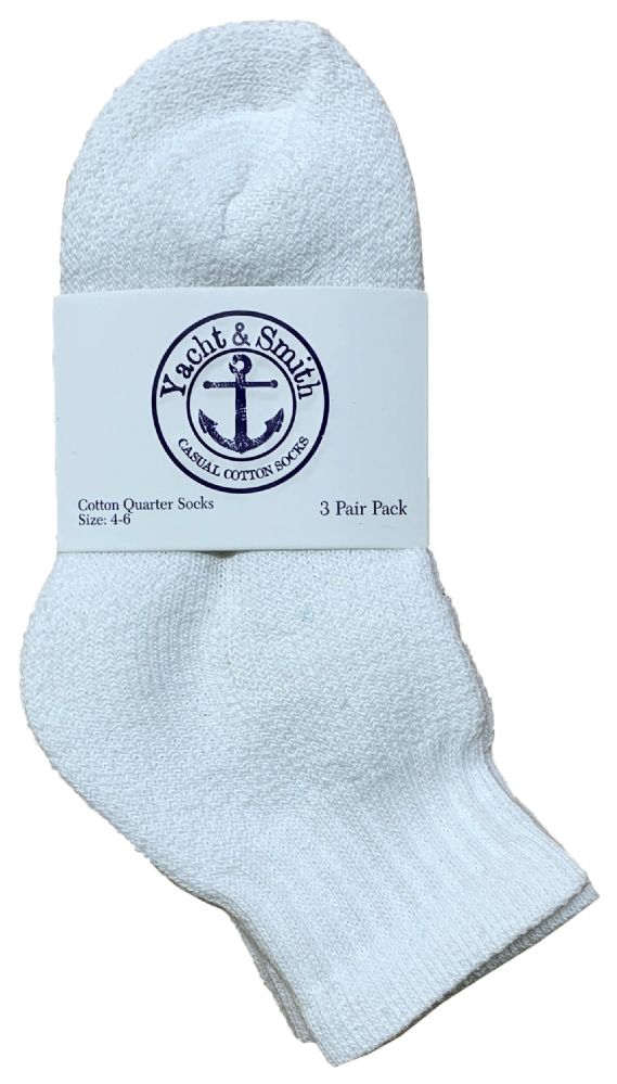 Yacht & Smith Kids Cotton Quarter Ankle Socks In White Size 4-6 Bulk Pack -  at -  