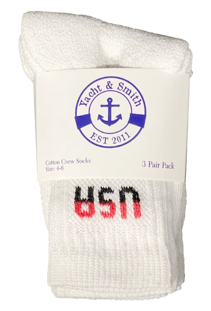 48 Wholesale Yacht & Smith Kids Cotton Usa Crew Socks White Sock Size 4-6