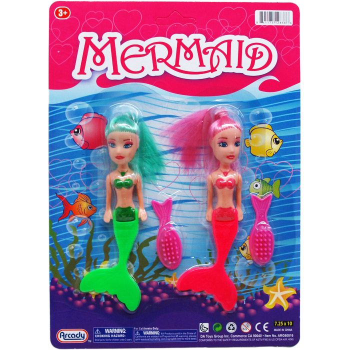 72 Wholesale 2pc 5.5" Mermaid Dolls With Accessories On Blister Card