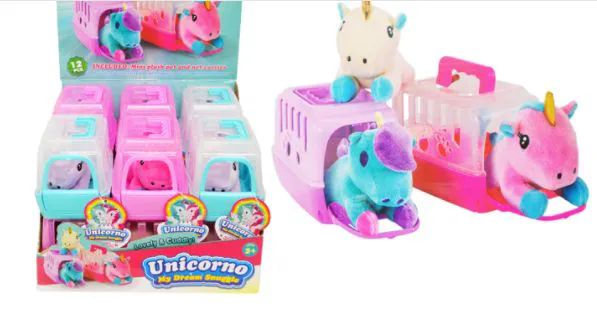 12 Pieces of Mini Plush Pet In Carrier Unicorn