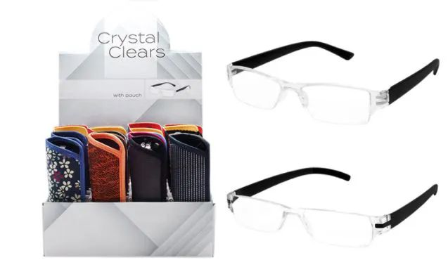 48 Wholesale Crystal Clear Reading Glasses With Soft Pouch