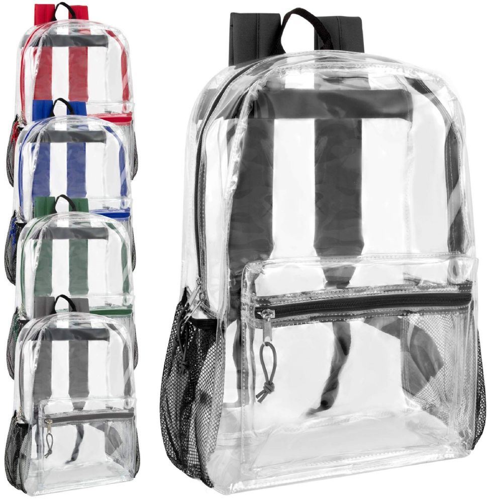 24 Wholesale Classic 17 Inch Clear Backpack - 5 Color Assortment