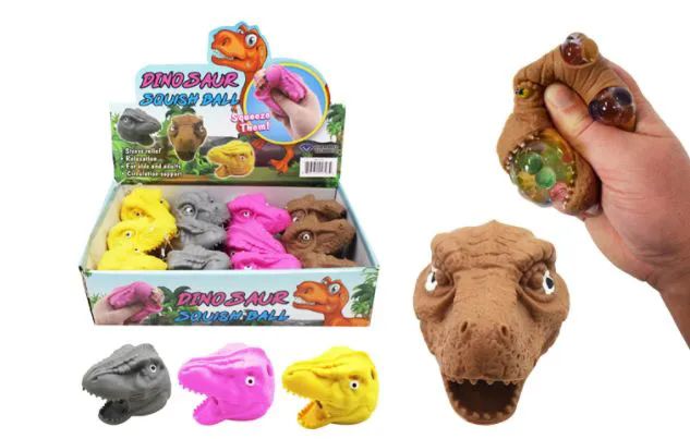 72 Wholesale Dinosaur Head Squish Ball
