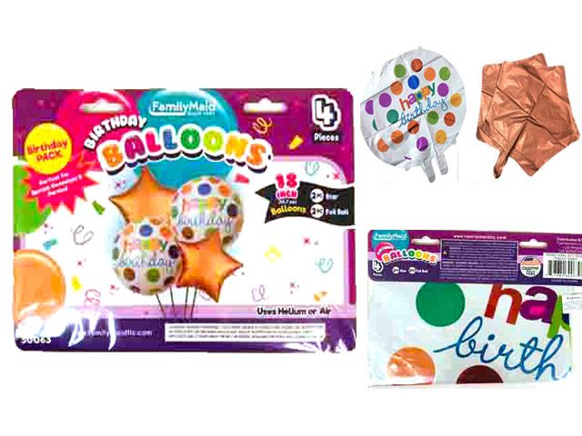 144 Wholesale 4 Pc Foil Happy Bday Balloon Set