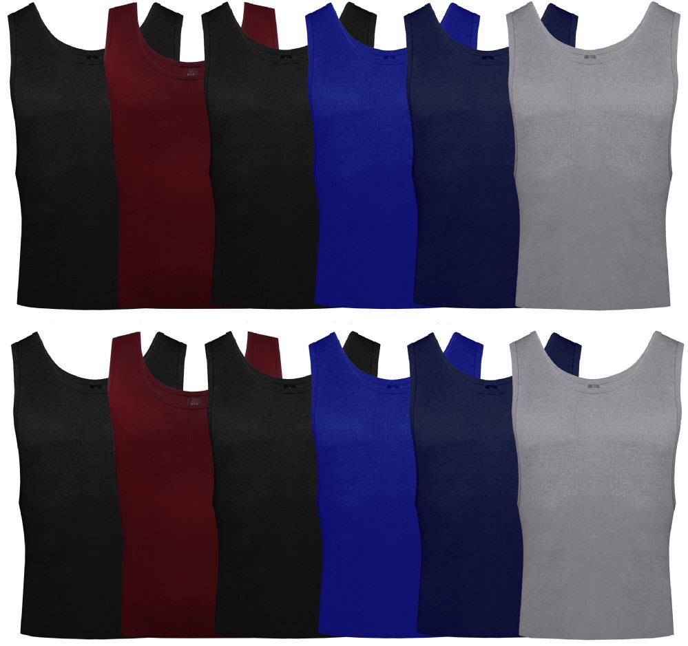 24 Pieces of Yacht & Smith Mens Ribbed 100% Cotton Tank Top, Assorted Colors, Size S