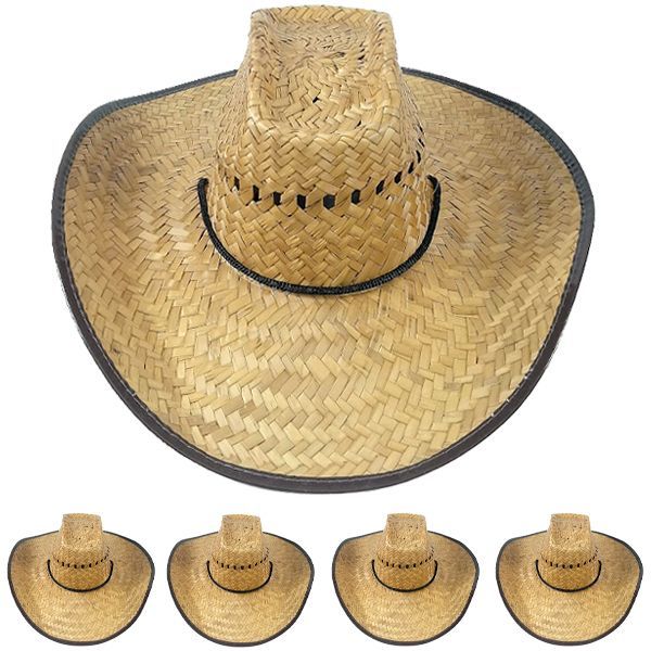 12 Wholesale Lightweight Jute Wide Brim Straw Man Cowboy Hat at